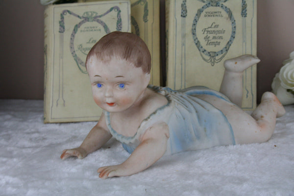 Gorgeous Rare Antique German Bisque porcelain baby figurine crawling