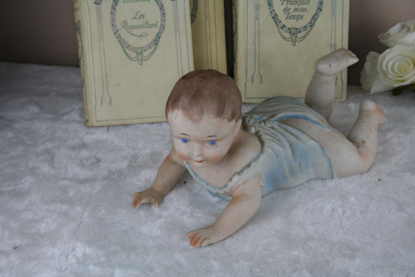 Gorgeous Rare Antique German Bisque porcelain baby figurine crawling