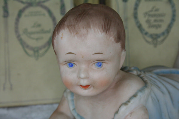 Gorgeous Rare Antique German Bisque porcelain baby figurine crawling