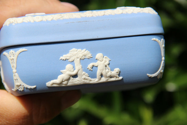 Wedgwood Blue Jasperware Trinket Box putti angel scenes