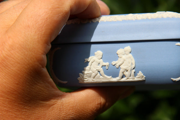 Wedgwood Blue Jasperware Trinket Box putti angel scenes