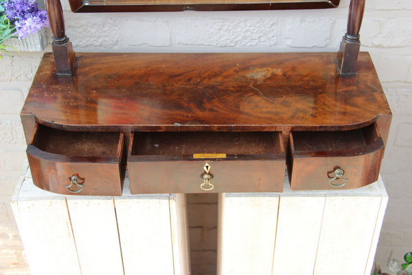 Antique english Mahogany Vanity make up dresser mirror cabinet drawers