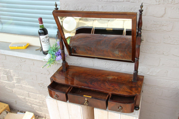 Antique english Mahogany Vanity make up dresser mirror cabinet drawers