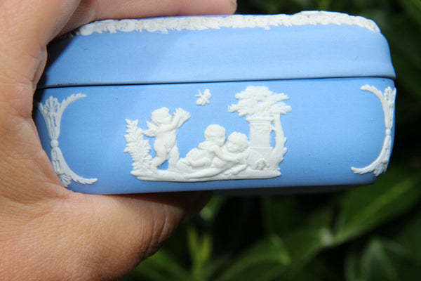 Wedgwood Blue Jasperware Trinket Box putti angel scenes