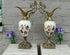 PAIR antique French faience Ewers vase with bird figurine floral decor