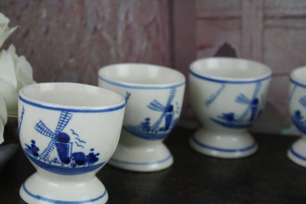 SET of 6 Delft pottery ceramic Egg holders dinner Mill floral marked cute !