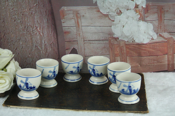 SET of 6 Delft pottery ceramic Egg holders dinner Mill floral marked cute !