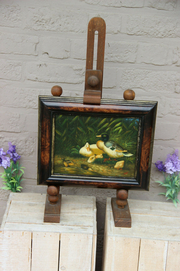 Gorgeous Oil panel painting ducks family animal on wood easel