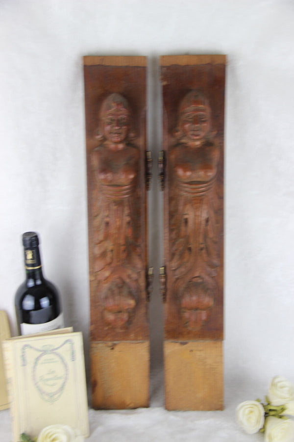 PAIR wood carved figurines from dutch cabinet early 40's