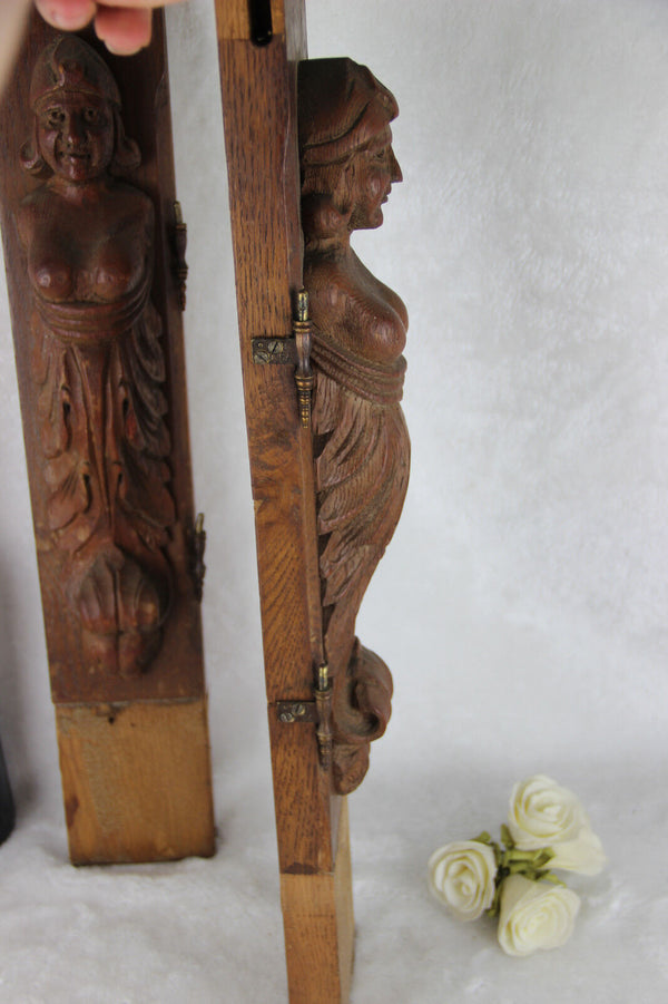 PAIR wood carved figurines from dutch cabinet early 40's