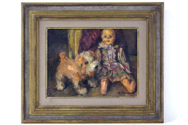 Belgian artist Oil Canvas Still life Teddybear doll toys cute Wilfried Sybrands