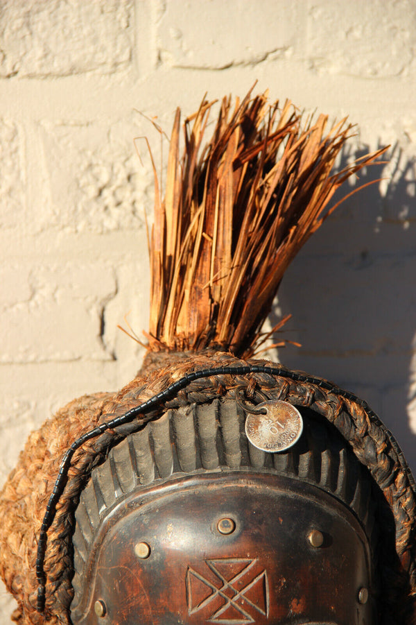 Chowke African Wood carved mask  circa 1940-1950 on stand