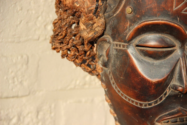 Chowke African Wood carved mask  circa 1940-1950 on stand