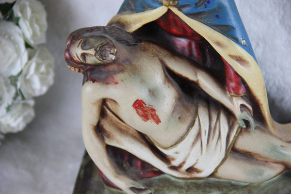 Antique Chalkware polychrome PIETA jesus christ statue religious group