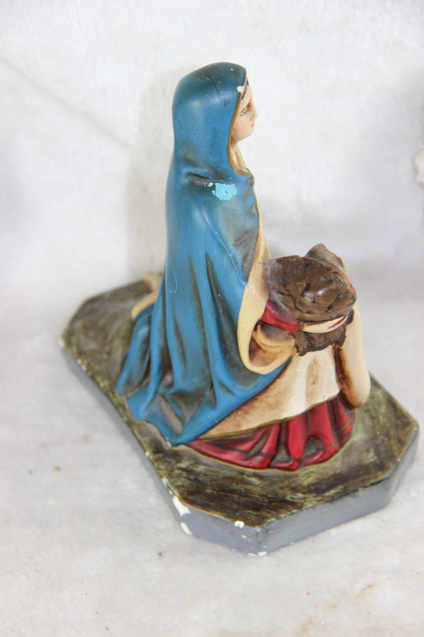 Antique Chalkware polychrome PIETA jesus christ statue religious group