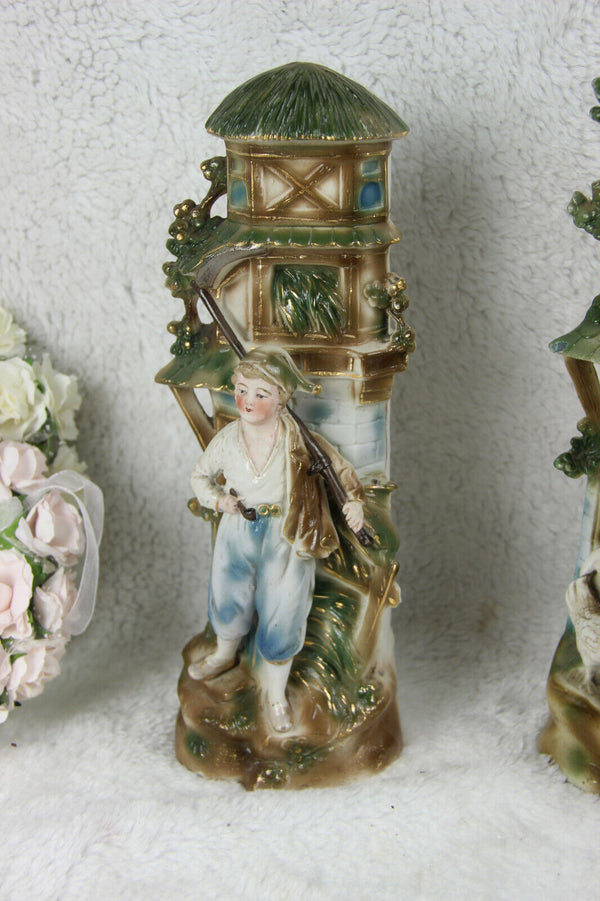 Antique German porcelain bisque marked Clock set romantic figurines set