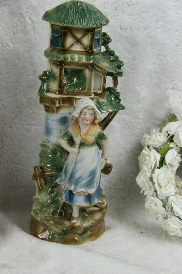 Antique German porcelain bisque marked Clock set romantic figurines set