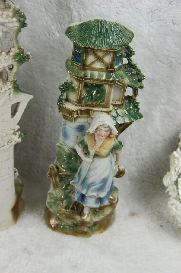 Antique German porcelain bisque marked Clock set romantic figurines set