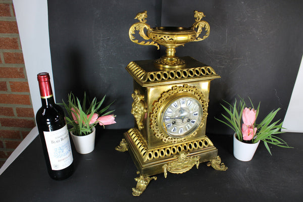 Antique bronze mantel clock lion head dragon