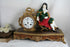 Vtg French spelter polychrome paint figurine clock wood rare unsual piece 1960's