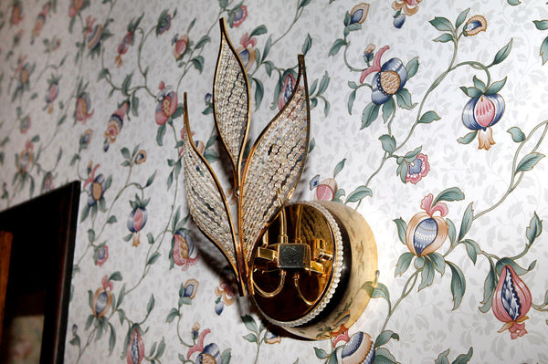 Rare Vintage Italian Wall sconce early 1980's Autumn leaves glass pearls