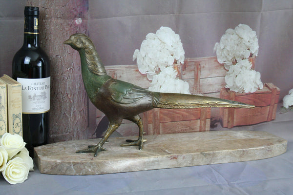 1930's ART DECO Pheasant Spelter Fegule patinated on marble base FRANCE