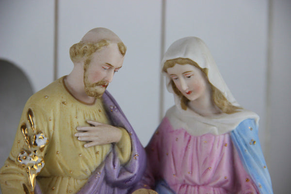 Antique vieux andenne bisque porcelain saint family holy group mary Joseph jesus