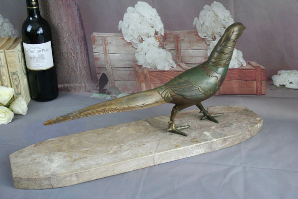 1930's ART DECO Pheasant Spelter Fegule patinated on marble base FRANCE