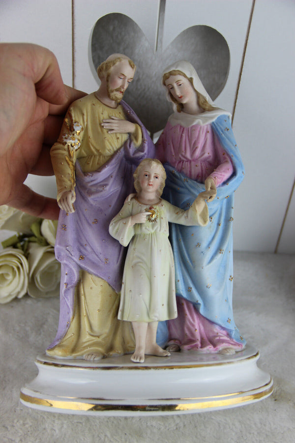 Antique vieux andenne bisque porcelain saint family holy group mary Joseph jesus