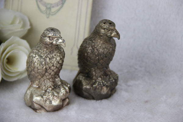 PAIR vtg French Eagle bird pepper salt shakers metal 1970's