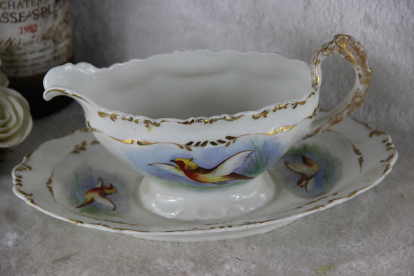 Saucer in French limoges marked porcelain bird pheasant tableware signed