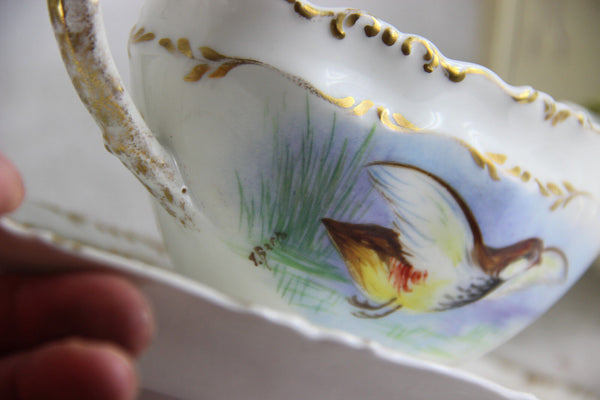 Saucer in French limoges marked porcelain bird pheasant tableware signed