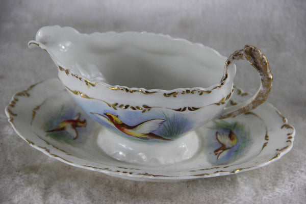 Saucer in French limoges marked porcelain bird pheasant tableware signed