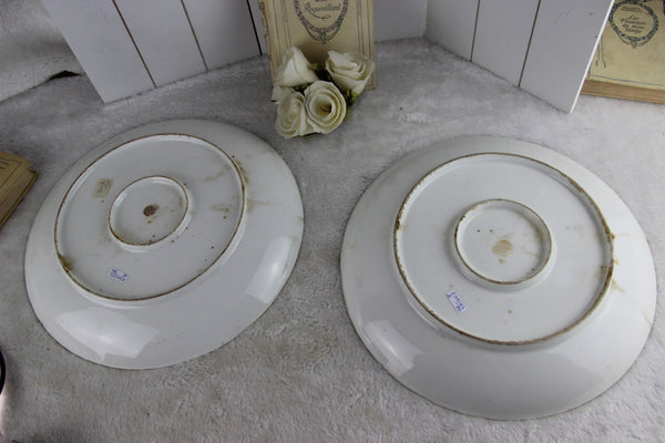 PAIR antique French hand paint Porcelain Plates 1930 Inn Bar scenes signed