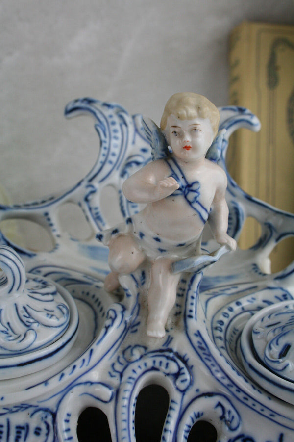 Exclusive German porcelain inkwell putti marine scene rare