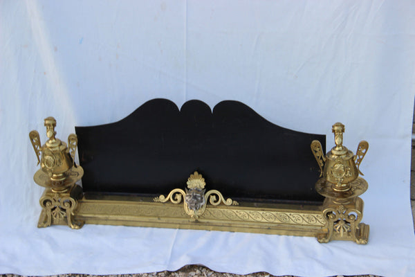 HUGE French antique Fireplace andiron pair roman portrait head lion with screen