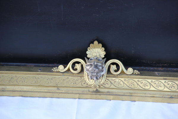 HUGE French antique Fireplace andiron pair roman portrait head lion with screen