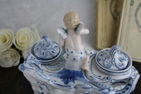 Exclusive German porcelain inkwell putti marine scene rare