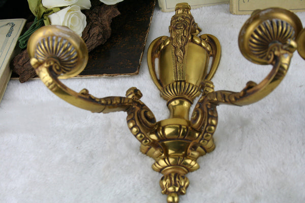 PAIR antique FRENCH bronze gold gilt wall lights sconces satyr devil heads 1925