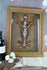 Large religious Crucifix tramp art wood carved Wall framed behind glass christ