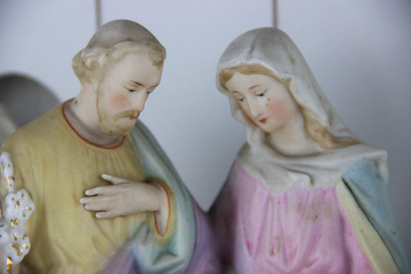 Antique vieux andenne bisque porcelain saint family holy group mary Joseph jesus
