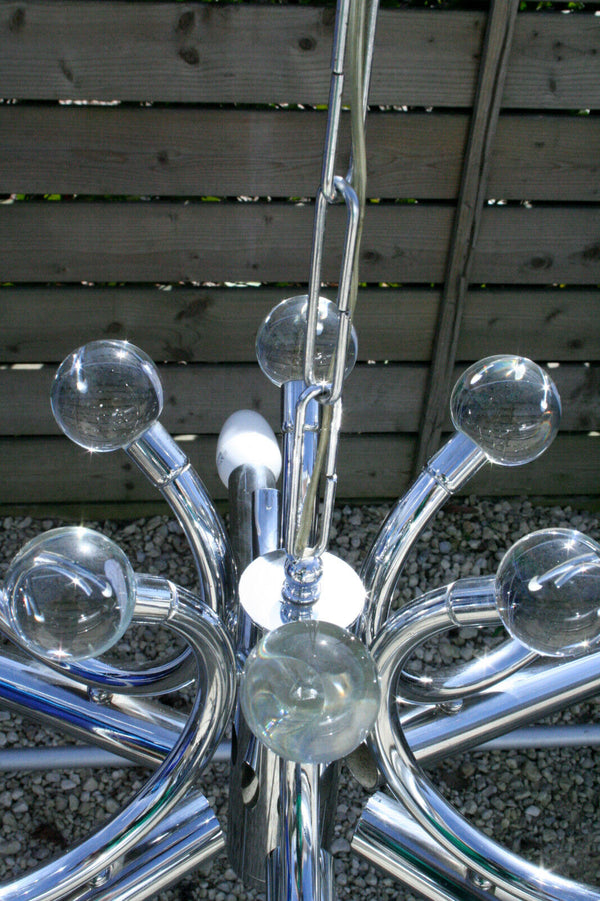 ususual 6 arm Mid-century 70's chrome Sputnik sunburst glass balls retro space