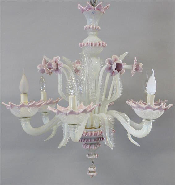 Unusual pink MURANO Glass art Chandelier Mid century retro 6 arms 1960's