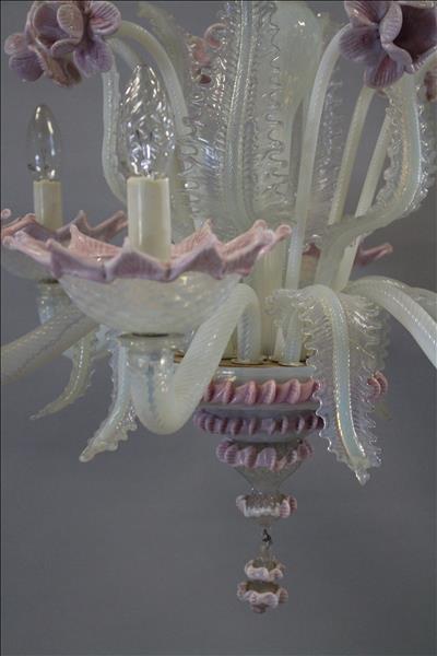 Unusual pink MURANO Glass art Chandelier Mid century retro 6 arms 1960's