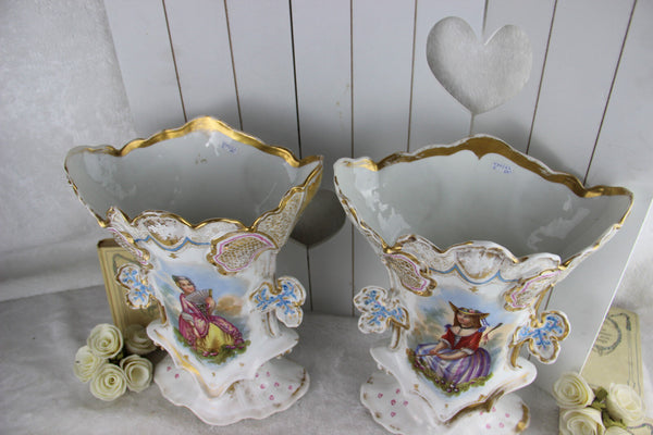 Gorgeous Antique Vieux old paris porcelain Vases romantic noble lady portraits