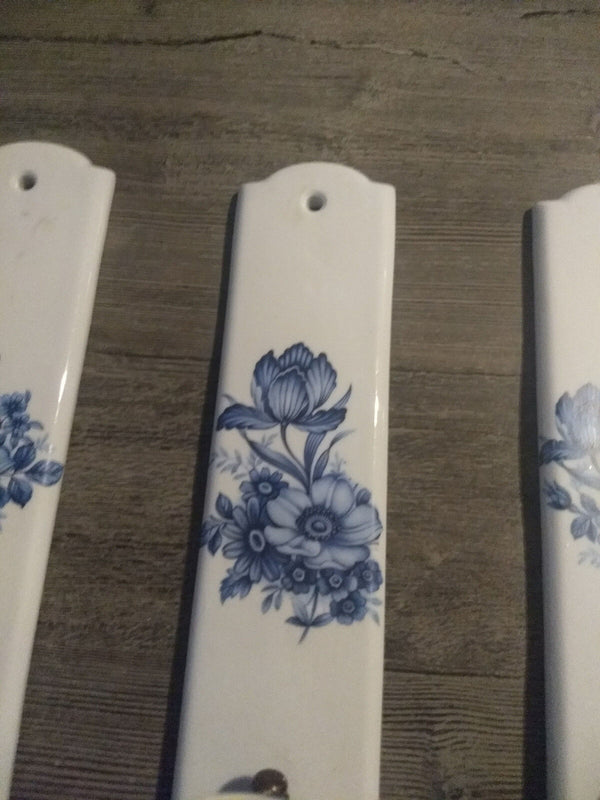 Set 3 French Paris porcelain plaques wall lights blue white floral decor