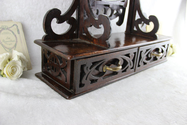 Art nouveau jugendstil German black forest wood carved vanity dresser mirror