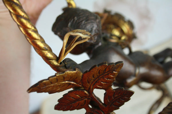 Exclusive Special Bronze angel cherub putti chandelier 2 arms brass leaves 1920