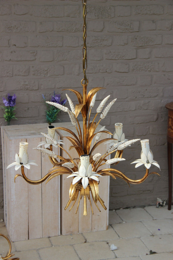 Coco chandel hollywood regency metal brass Wheat sheaf chandelier by MASCA 1950