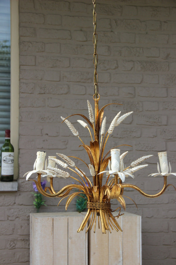 Coco chandel hollywood regency metal brass Wheat sheaf chandelier by MASCA 1950